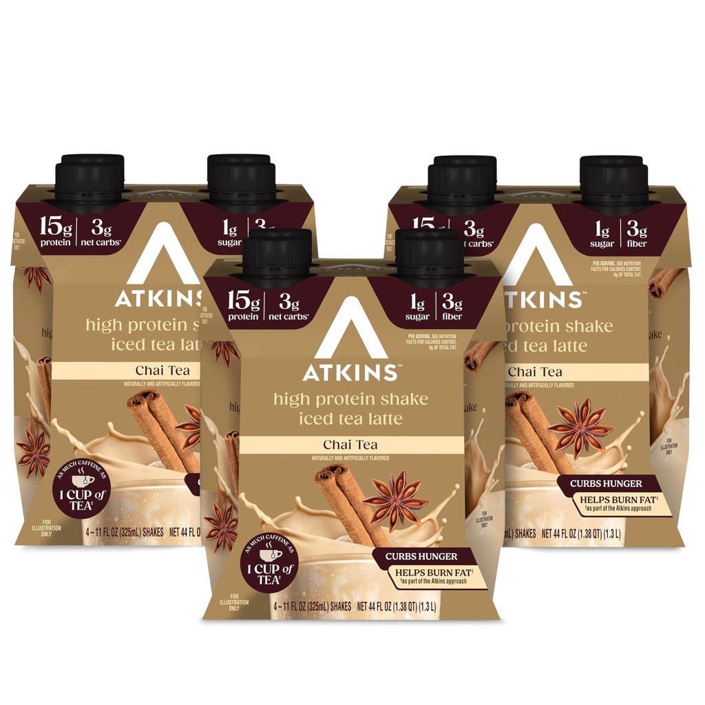 Chai Tea Latte Aromatised Protein Shake, High Protein Shake, Faible Glycémie, Faible Carb, Sucre faible, Keto Friendly, Sans gluten, 12 nombres (3 jeux de 4)