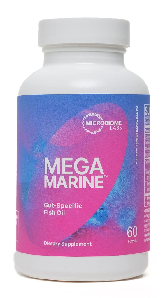 Microbiome Labs MegaMarine Omega 3 Visolie Supplementen - Gut-Specific EPA DHA Omega 3 Supplement met DPA voor Gut Health - Ondersteuning Immune & Gut Barrier Functie (60 Softgels)