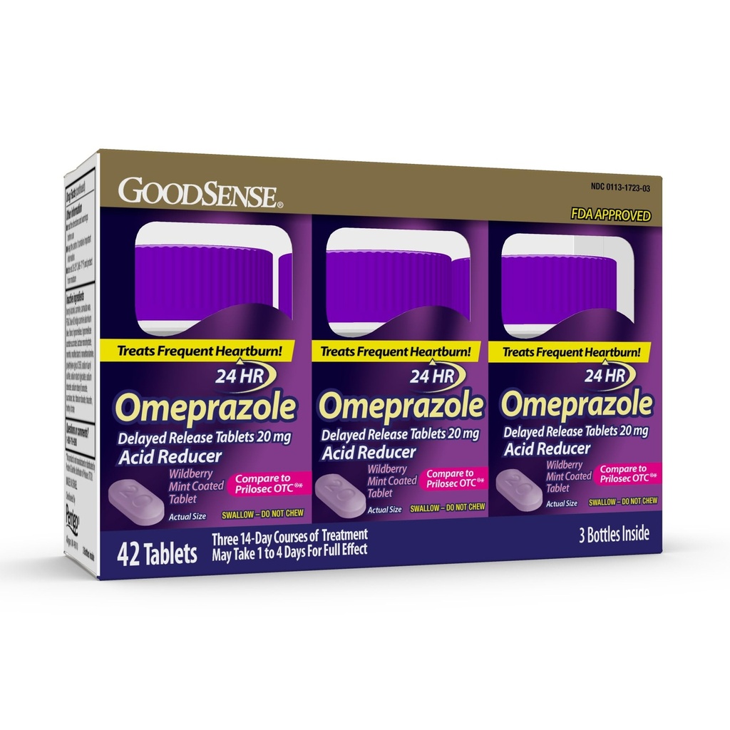 Bon Omeprazole, Comparer avec Prilosec, Comprimés à libération différée 20 mg, Réducteur acide, Comprimé enrobé de menthe de mûre sauvage, 42 Compte