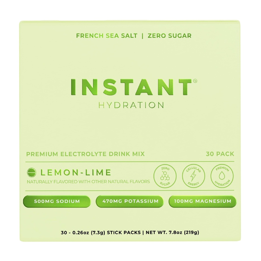 Hydratation instantanée Electrolytes Powder Packets - Lemon Lime Drink Mix - Zéro Sucre - Keto, Vegan, Sans gluten, Non-OGM - Boost Recovery, Brain Health, Muscle & Tissue Support- 30 bâtons