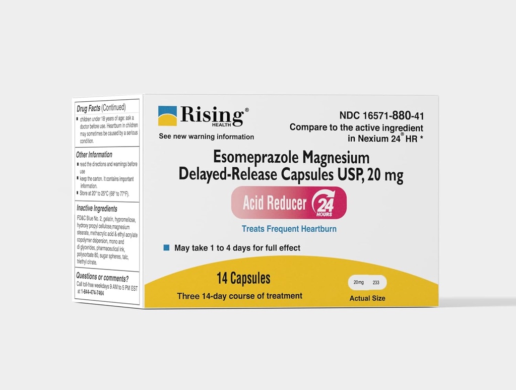 Rising Health - Esomeprazol Magnesium Delayed-Release Capsules, USP - Treats Frequent Heartburn - 20 mg - 42 Tel.