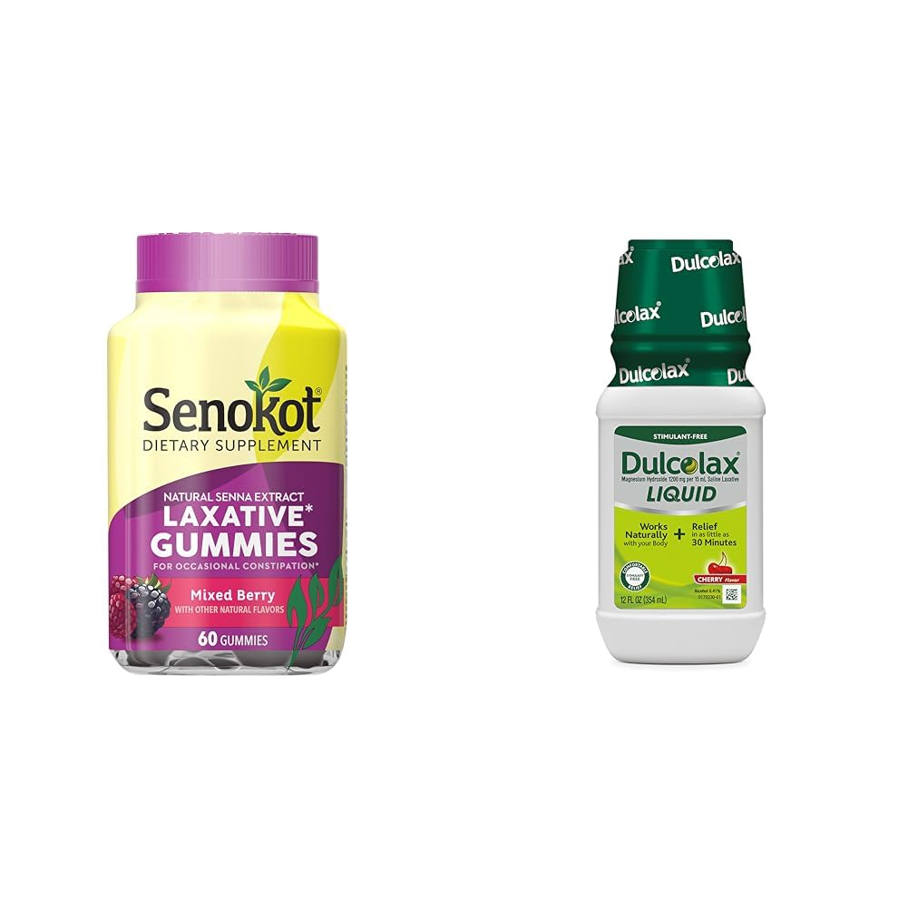 Senokot Dietary Supplement Laxative Gommies, Extrait de Senna naturel, Laxatif liquide doux et dulcolax, Laxatif libre stimulant pour un soulagement confortable, Saveur de cerise, 12 oz.