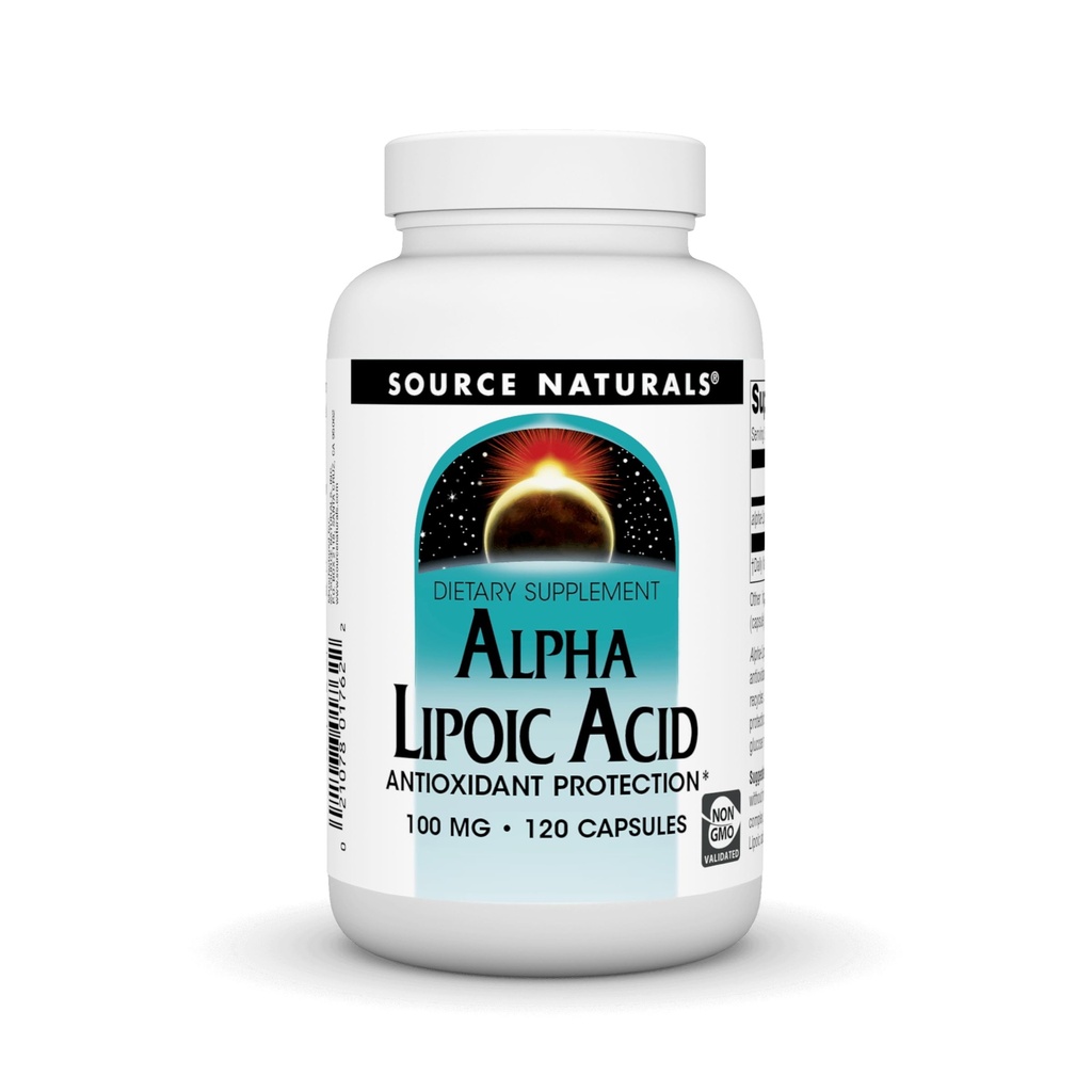 Bron Naturals Alpha Lipoïnezuur 100 mg Ondersteunt gezonde suiker Metabolisme, leverfunctie en energieopwekking - 120 capsules