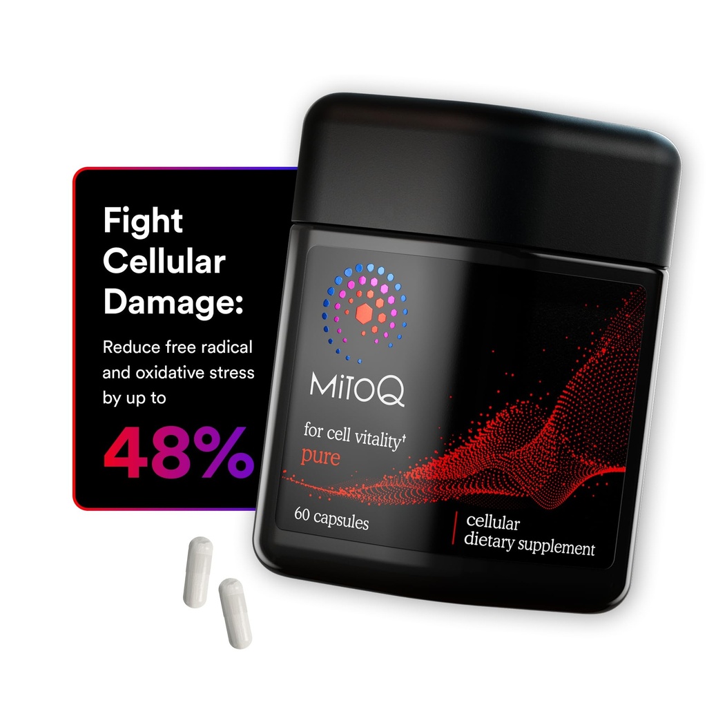 MitoQ Pure Advanced Mitochondria Supplement Superior Biodisponibilité to CoQ10. Réduit les dommages radicaux gratuits pour le vieillissement en santé, le métabolisme, la santé cardiaque, l'énergie, la force et la mobilité