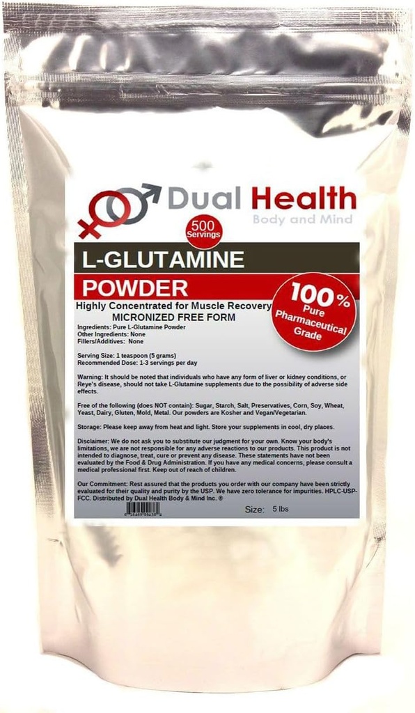 L-Glutamine (5 lbs) Pure Powder 5000mg Suppléments en vrac de forme libre, fabriqués aux États-Unis, Immune Digestion GI Support Fuite Gut Santé Muscle Énergie Stamine Endurance Force