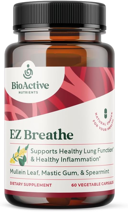 BIOACTIEVE NUTRIËNTEN EZ ademen - 60 capsules - Muellein Leaf, Bromelain, en Spearmint supplement - Ondersteunt algemene gezondheid