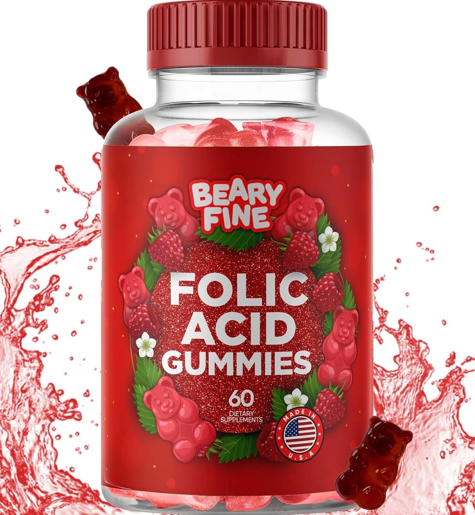 Foliumzuur Gummies 400mcg - essentiële prenatale & zwangerschap Gummy voor vrouwen, moeders & baby te zijn - 60 Raspberry Flapored Folaat Gummy Vitaminen - Made in The USA