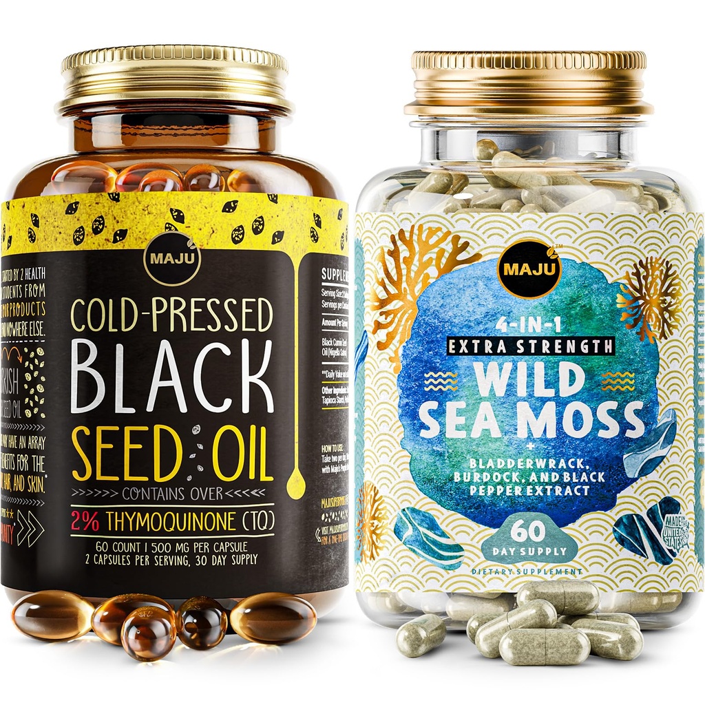 Maju Superfoods 4-in-1 Sea Moss Capsules en Black Seed Oil Capsules bundelen