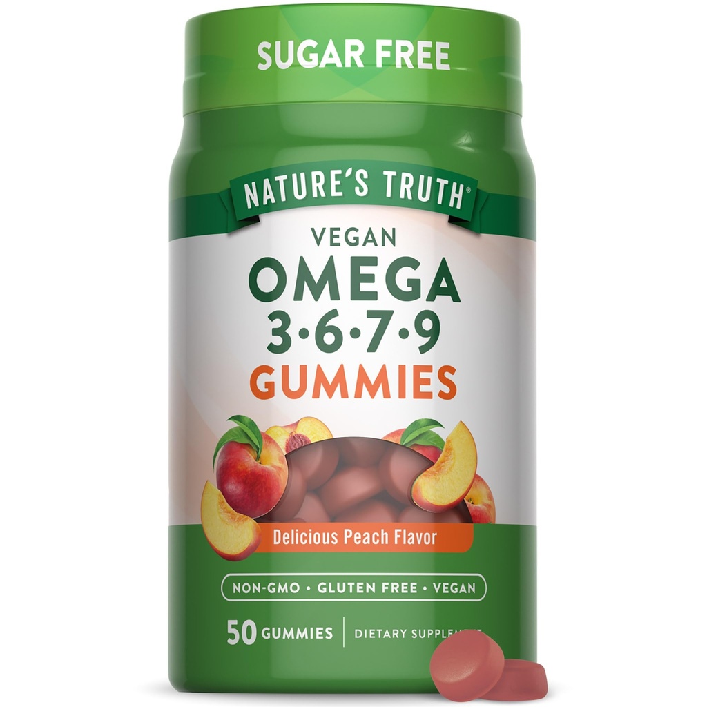 Nature's Truth Vegan Omega 3679 Gummies | 50 Count | Peach Flavor | Non-GMO & Gluten Free Supplement