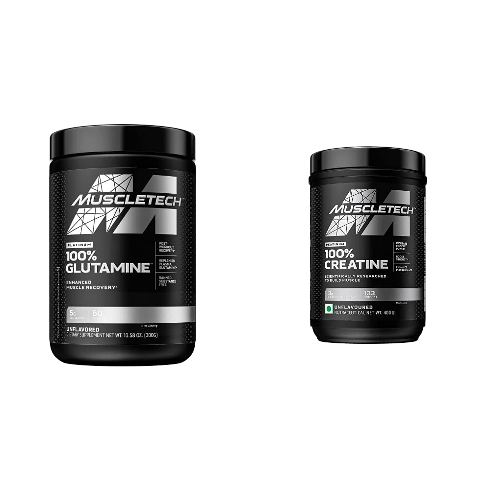MuscleTech Creatine Monohydraat Poeder Platinum Pure Micronized Muscle Recovery + Builder & owder 100% Pure L Glutamine Poeder