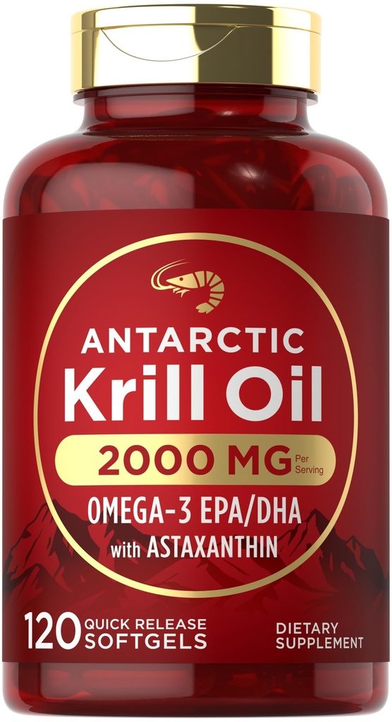 Carlyle Antarctic Krill Oil 2000mg.120 Softgels.Oméga-3 EPA, DHA, avec supplément d'astaxanthine provenant de Krill rouge.