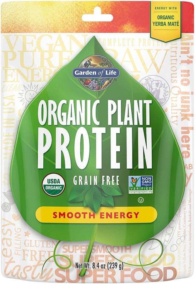 Tuin van het leven Biologische plantaardige proteïne Glad energiepoeder, 10 porties - Vegan, Grain Free & Gluten Free Plant Based Protein Shake with Yerba Mate, Vitamin B12, Probiotics & Enzymes, 15g Proteïne
