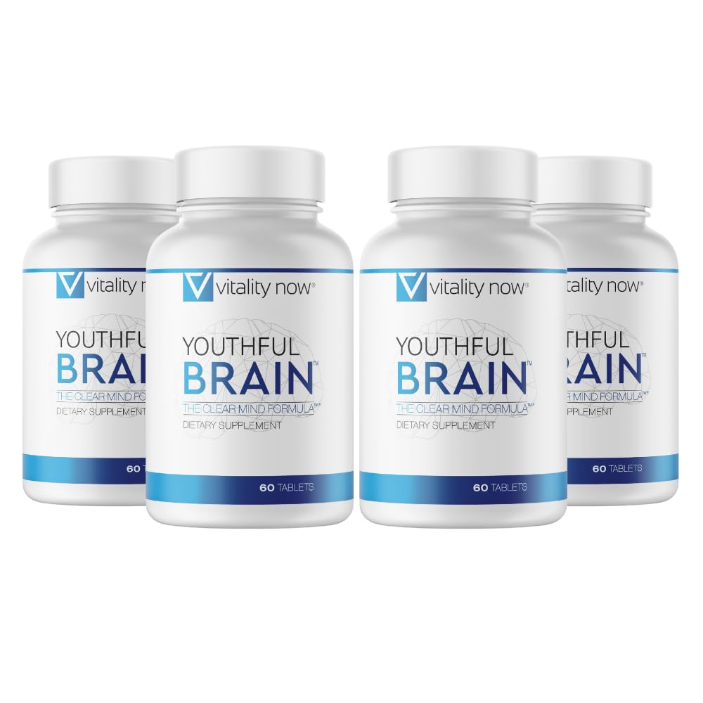 Youthful Brain 4 Bottle Bundle - Memory & Brain Health Support Supplement - Brain Booster Clarity with Bacopa Monnieri, Ginkgo Biloba, B12-120-Day Supply (240 Tel.)