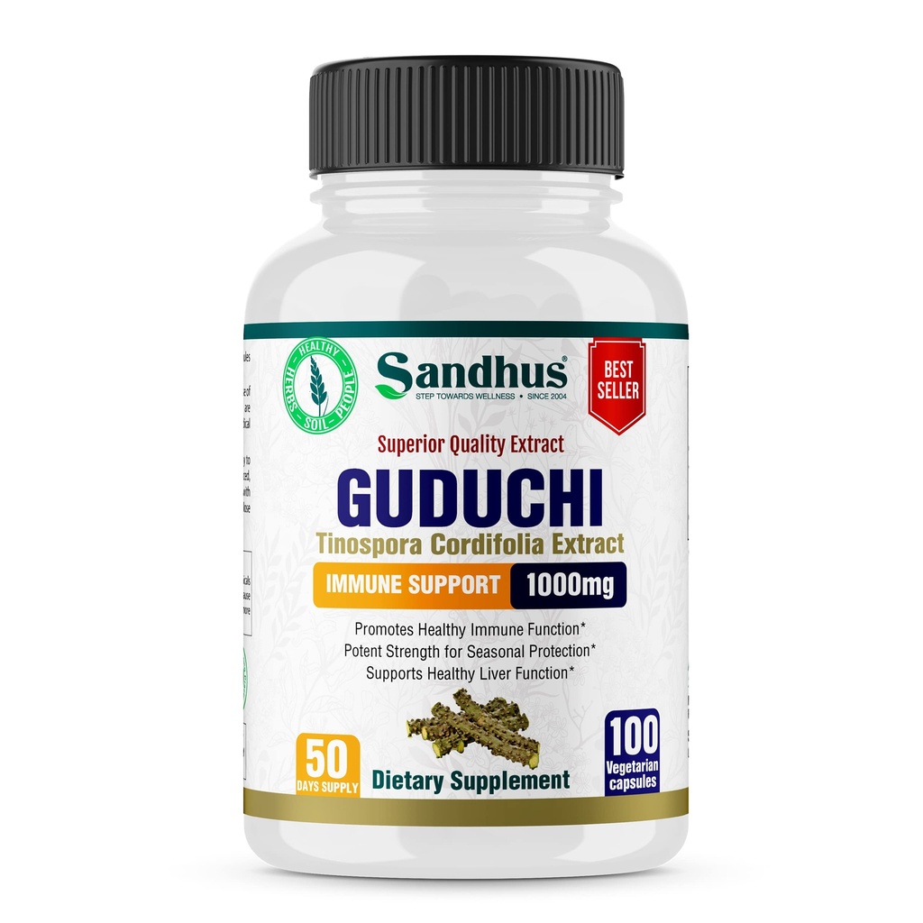 Sandhu's Guduchi (Tinospora Cordifolia) Giloy 100 Vegetarische Capsules Immune Support 1000mg per portie