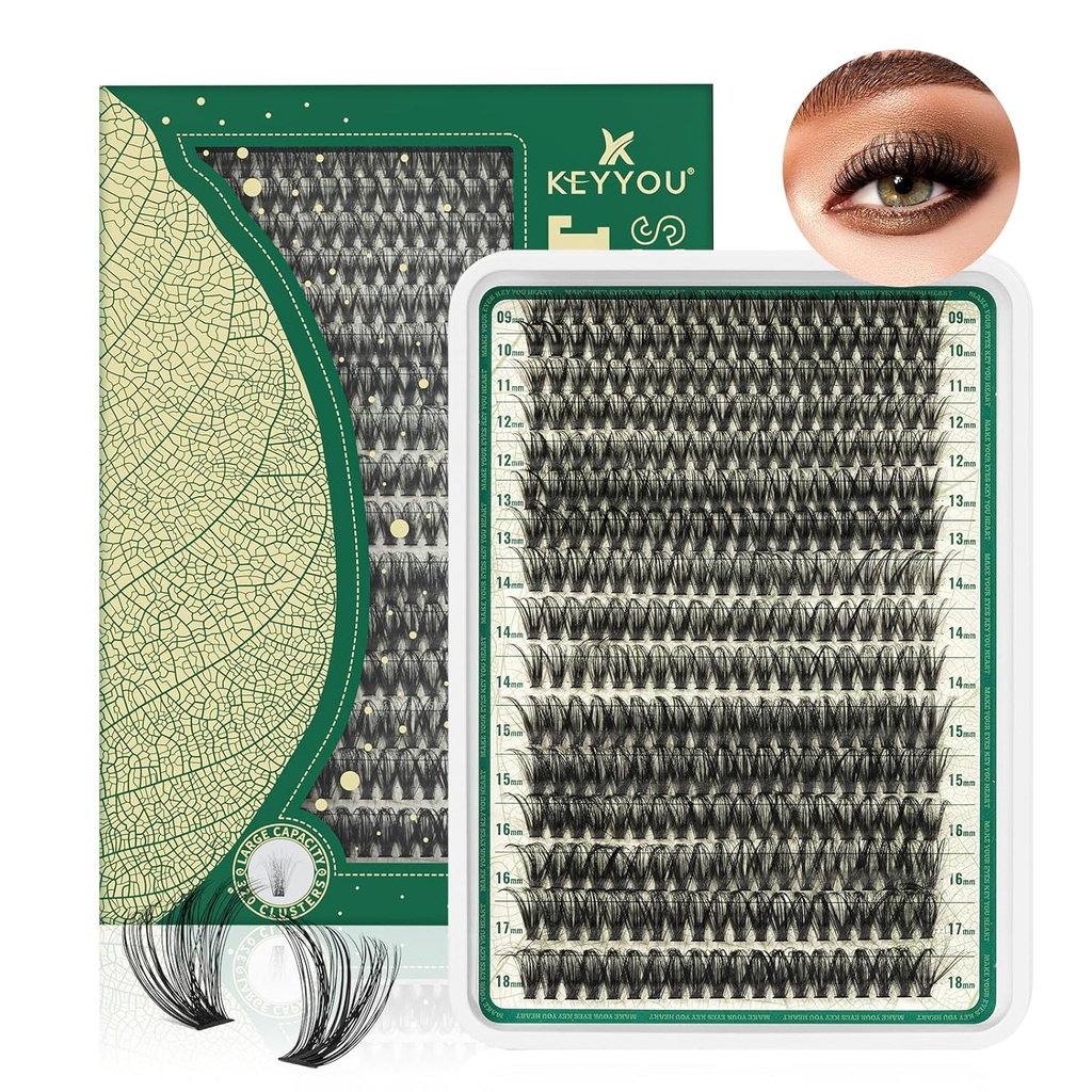 Clusters deash 280Pcs Clusters de cils KEYYOU 60D D Curl 9-18MIX Clusters de cils épais Super Soft Wispy DIY Extension de cils à la maison(60D-D,9-18MIX)