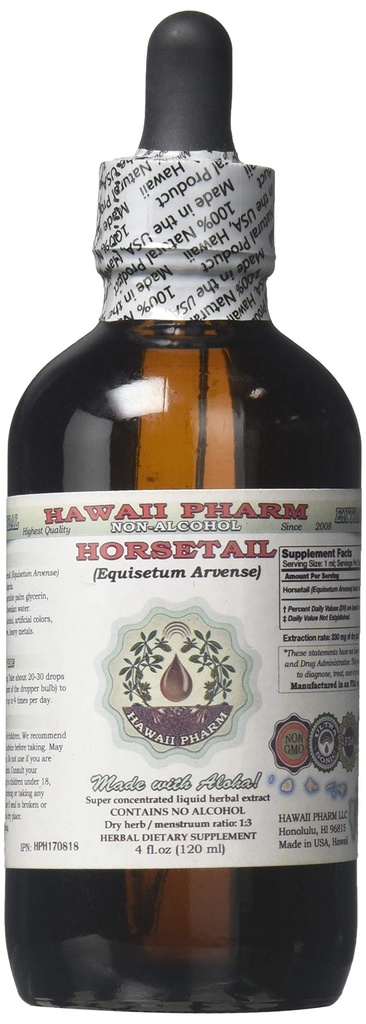 Paardenstaart Alcoholvrije vloeibare extract, biologische paardenstaart (Equisetum arvense) Gedroogde kruiden Glycerite Hawaii Pharm Natural Herbal Supplement 4 oz
