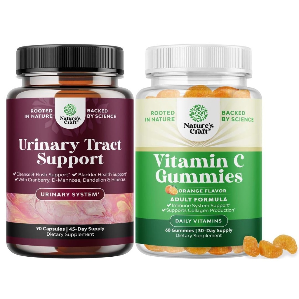 Bundel van D Mannose Capsules voor Urinaire Tract Gezondheid voor vrouwen Snelwerkende Super Geconcentreerde Cranberry 90ct en Kauwbare vitamine C Gummies voor volwassenen - Halal Vitamine C Immune Ondersteuning Gummies