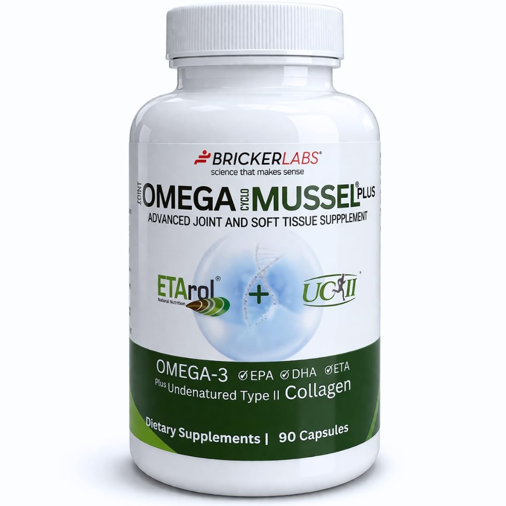 Bricker Labs Omega Cyclo - Mussel Plus UC-II, Premium NZ Green Lipped Mussel Plus UC-II Undenatured Type II Collagen, the Ultimate Joint Supplement for Joint Health and Comfort, 90 Capsules
