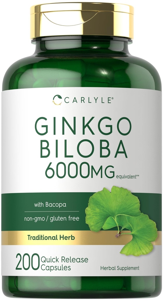 Carlyle Ginkgo Biloba Pills | 200 Capsules | with Bacoba Extract | Extra Strength, Non-GMO and Gluten Free Herbal Supplement