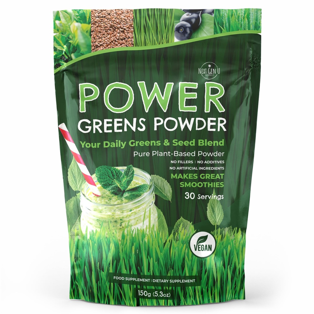 Poudre Super Greens - 150g - Immune Support - Supplément alimentaire - Superfood Greens - Smoothie Mix pour Shakes - Detox & Healthy Boissons ou toute boisson - par NextGenU