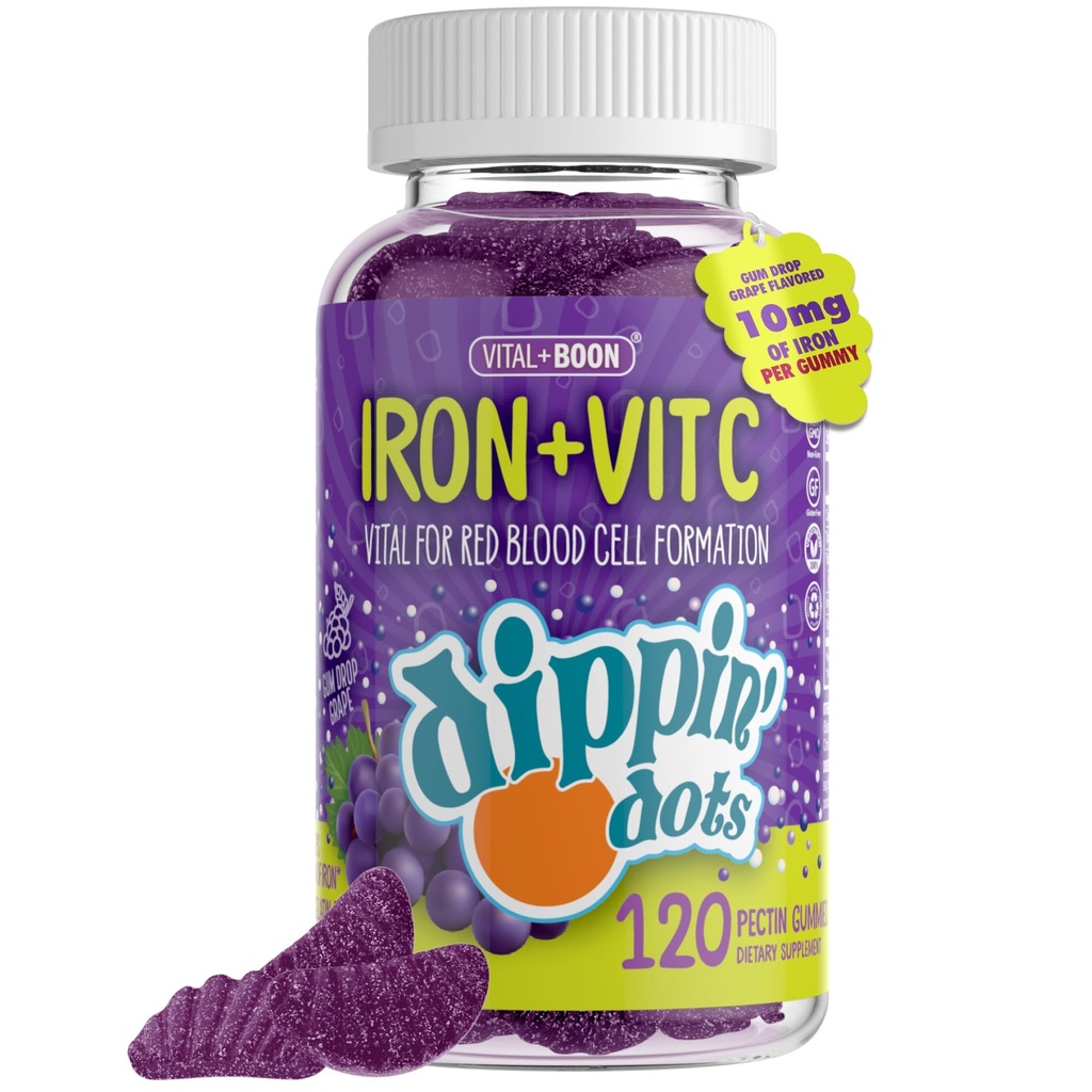 IJzer met vitamine C & B12 Gummies (120 Telling) Vital voor de vorming van rode bloedcellen 