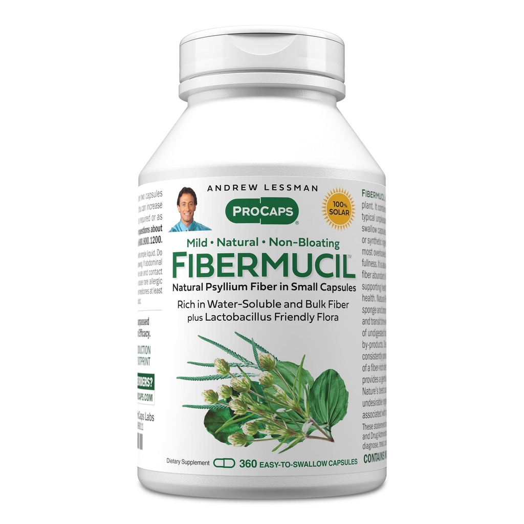 ANDREW MOINSMAN Fibermucil 360 Capsules -Psyllium Husk Poudre. Promouvoir gentiment la régularité et la santé digestive. Riche en fibre. Douce, facile, efficace. Pas d'additifs. Petites capsules faciles à avaler