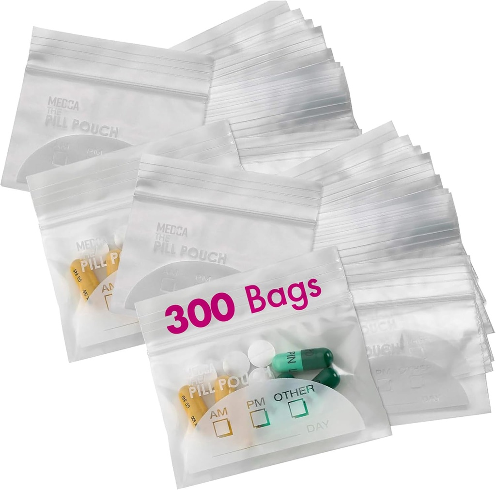 Pill Pouch Bags - (Pack of 300) 3" x 2,75" - BPA Free, Poly Bag Disposable Zipper Pillen Baggies, Daily AM PM Travel Medicine Organizer Storage Zakken, Best Clear Herbruikbaar met Write-on Labels