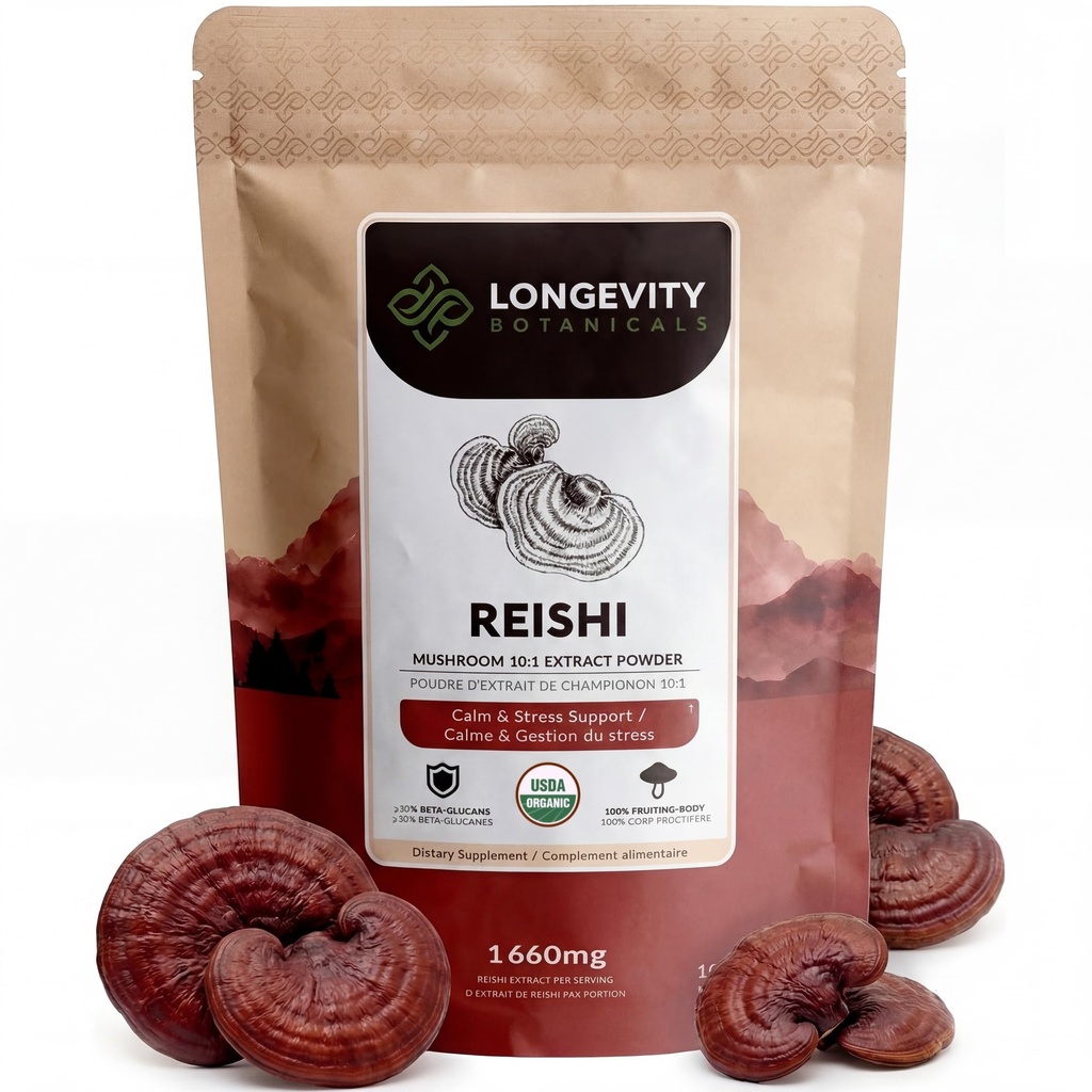 Longevity Botanicals Biologische Reishi Paddestoel Extract Poeder 100g 