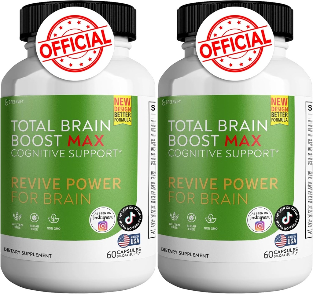 Total Brain Boost - Hersenondersteuningssupplement Verbeter geheugen en focus Helder brein mist & Boost cognitieve functie 120 natuurlijke capsules