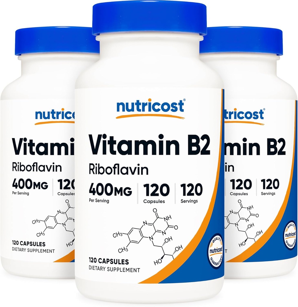 Nutricost Vitamine B2 (Riboflavine) 400 mg, 120 capsules (3 flessen)