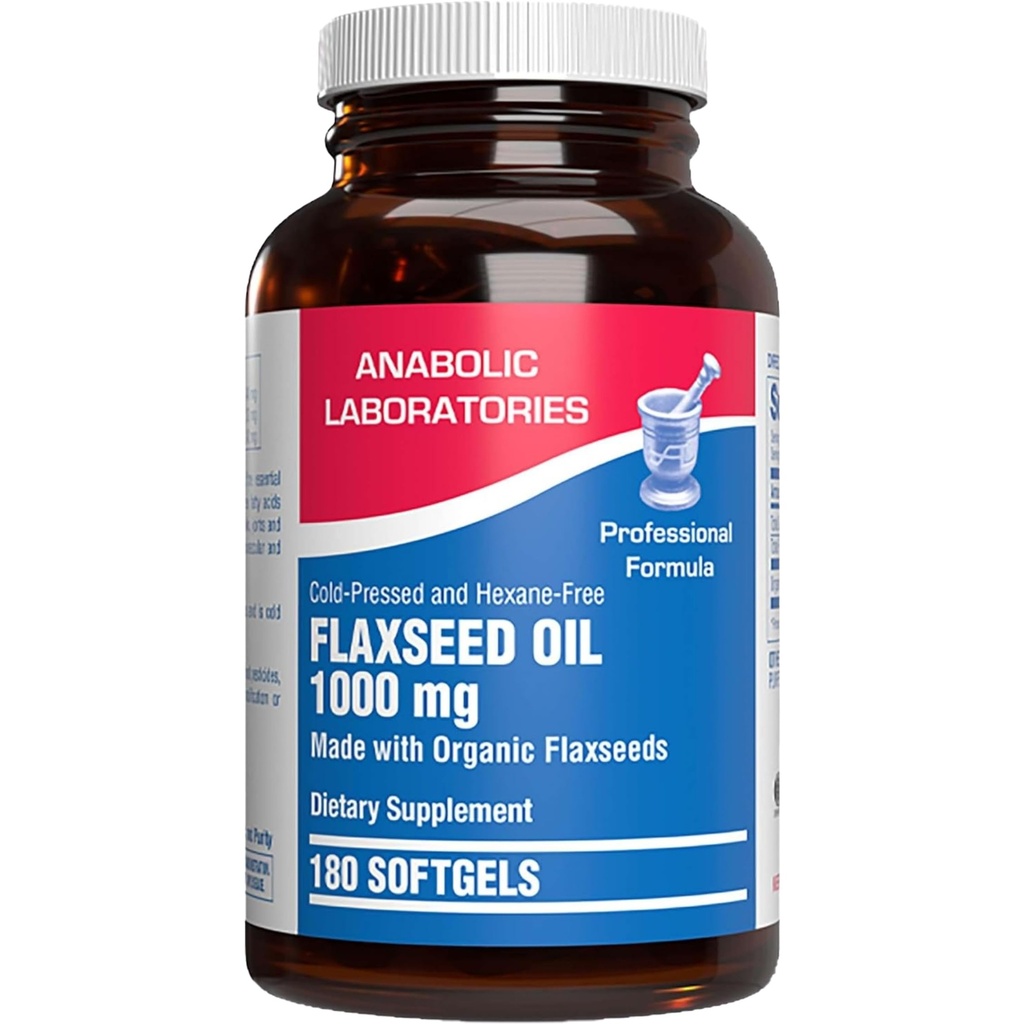 Cold Pressed Organic Flaxseed Oil 1000mg Softgels - Non GMO Organic Flax Seed Oil Rich in Naturally Occurring Omega 3 6 9 for Full Body Benefits - Fish Free Omega 3 Supplement (180 Softgels)