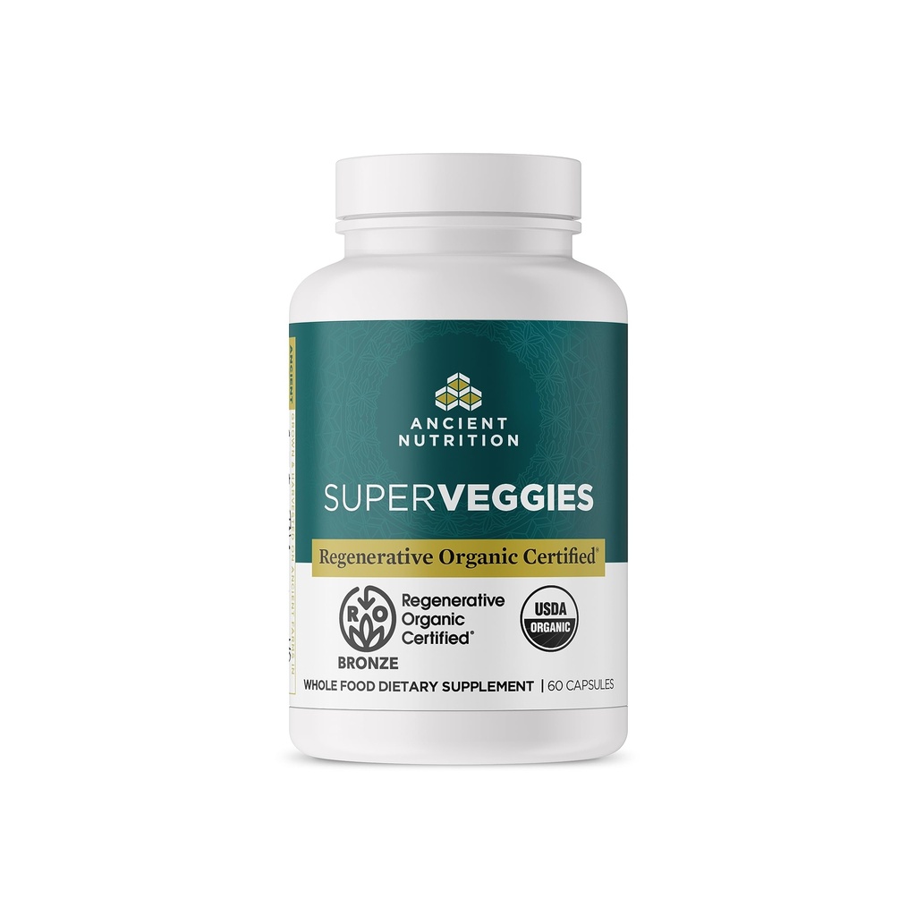 Ancient Nutrition Regenerative Organic Certified SuperVeggies Capsules, Ondersteunt Gut and Immune System Health, Gemaakt met Probiotica, Kale, Broccoli, en