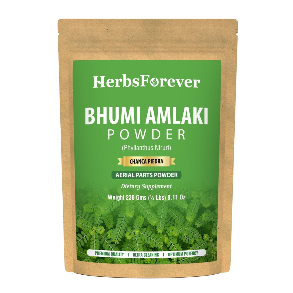 Herbes Forever Bhumi Amalaki Poudre de Phyllanthus Niruri. Herbe ayurvédique pour le bien-être, la désintoxication et la vitalité.