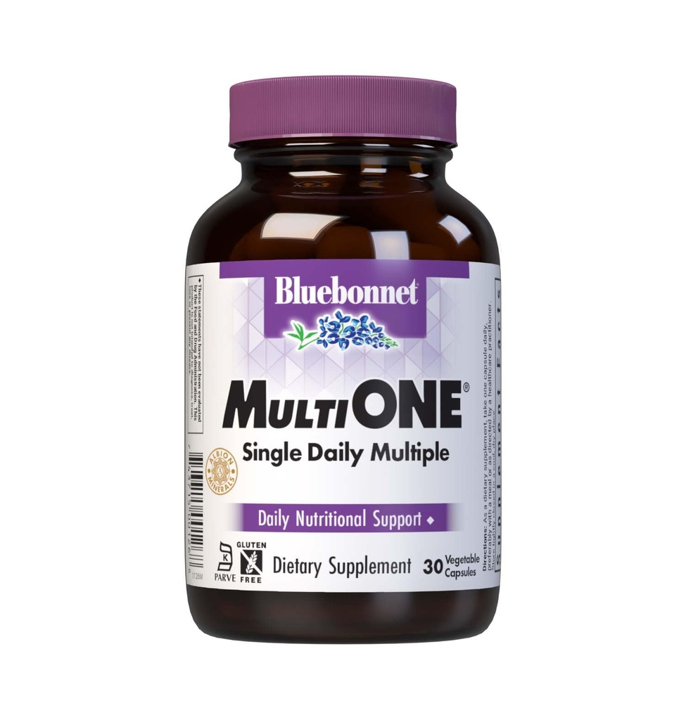 Bluebonnet Nutrition Mult One (met ijzer), Daily Nutritional Support*, Vegetarisch vriendelijk, Kosher gecertificeerd, glutenvrij, zuivelvrij, 30 plantaardige capsules, 30 porties