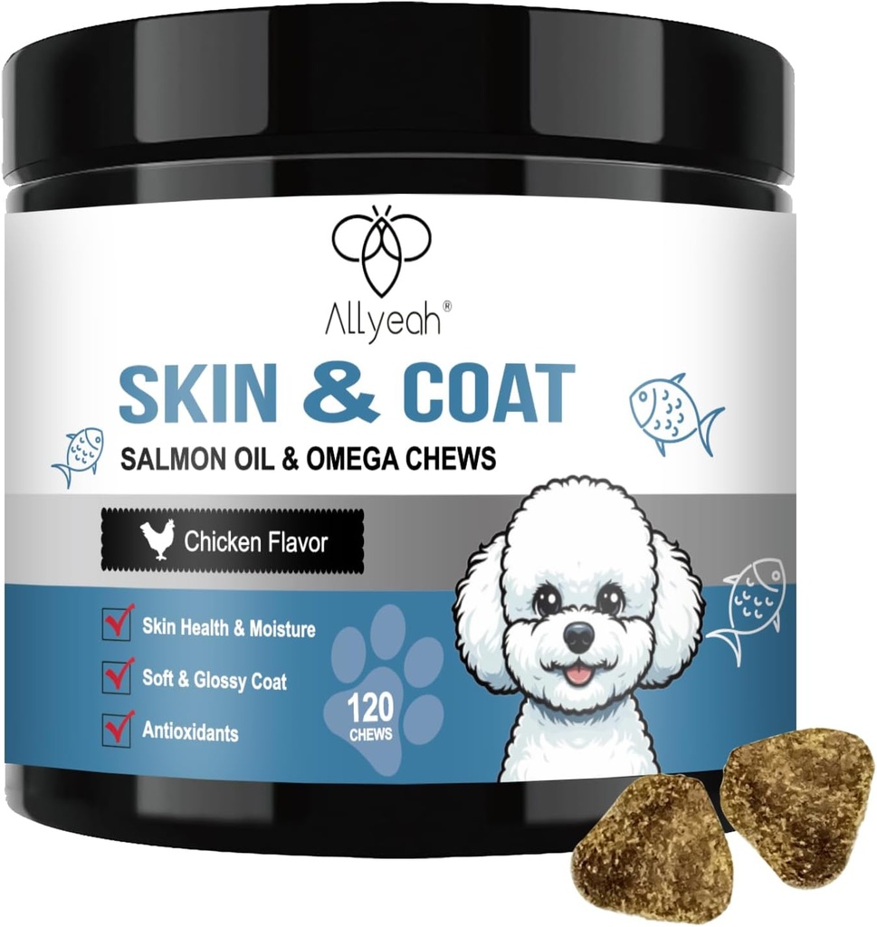 Omega 3 Visolie voor honden, zalmolie huid en jas supplement voor honden honden Allergie verlichting, droge en jeukende huid verlichting behandeling, Allergie Kauwen - Honden Anti Vergieten Treats - Shiny Coats - EPA & DHA