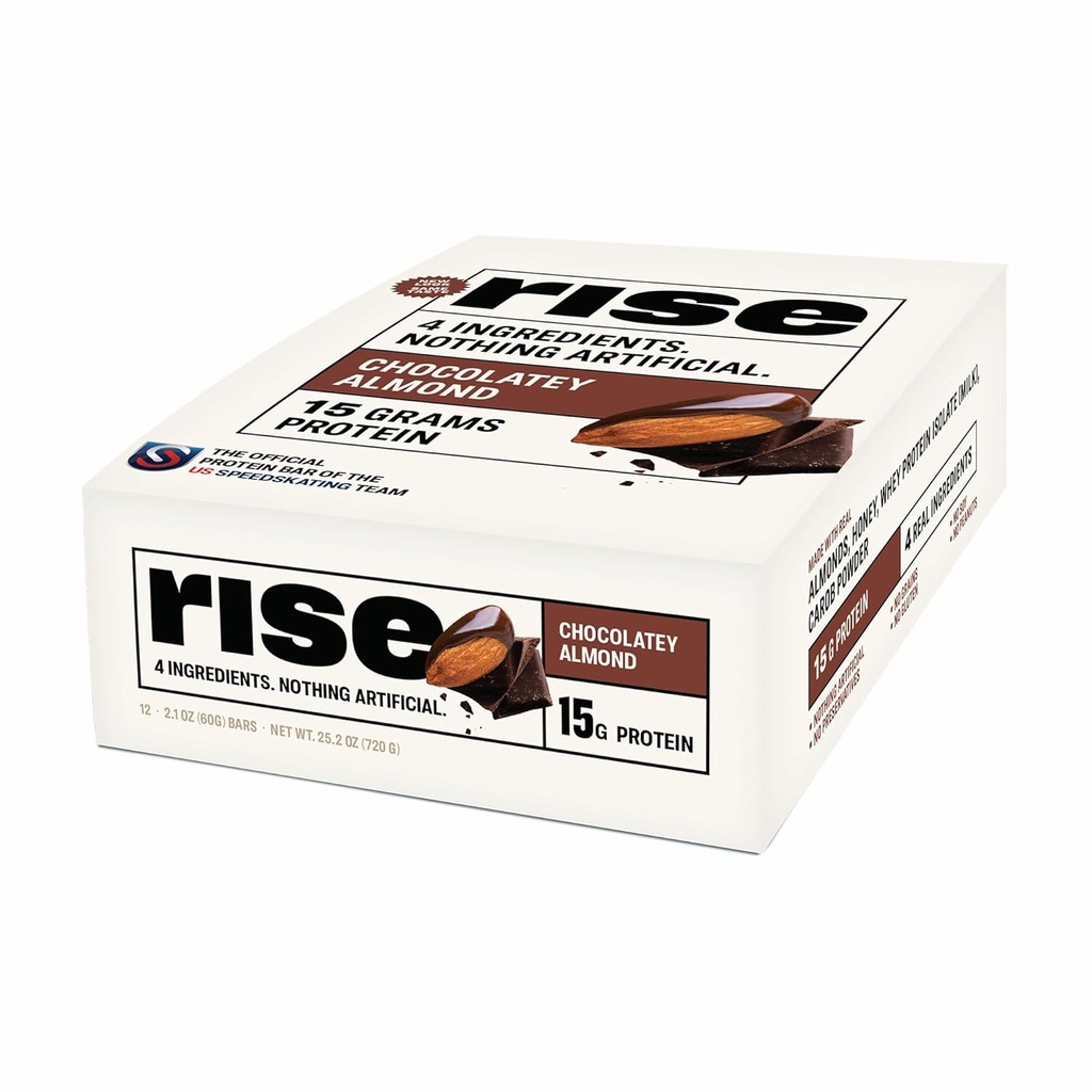 Rise Wei Proteïne Bars - Chocolatey Amandel Breakfast Bar & Proteine Snack 15g Proteïne 5g Vezel Slechts 4 hele voedsel ingrediënten Glutenvrije soja gratis
