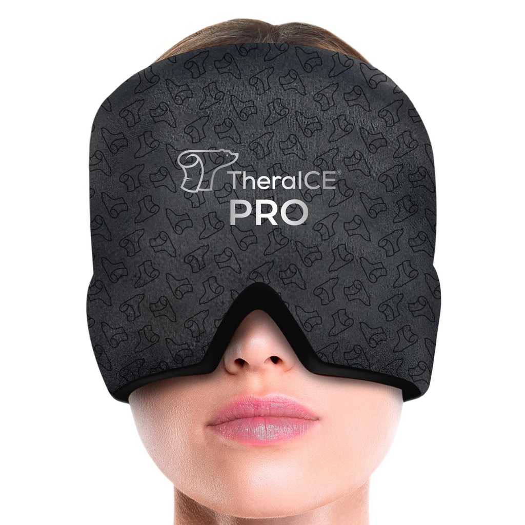 TheraICE Cap de soulagement de la migraine PRO, Cap de soulagement des maux de tête, Masque visage de glace, Cold Compresse Head Wrap pour le soulagement des maux de tête de tension, le stress et la gueule de bois, la technologie FocusZone fournit un refroidissement et une pression supplémentaires