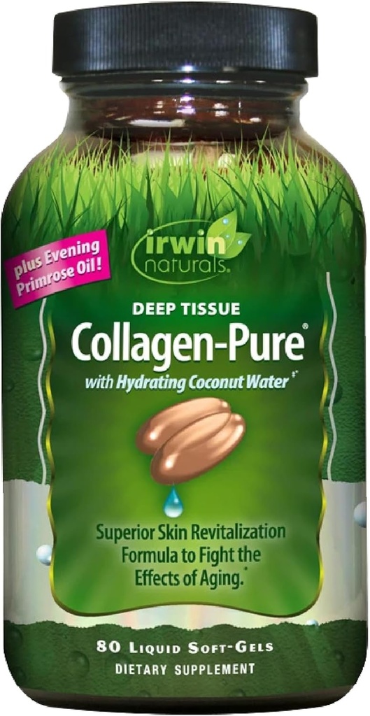 Irwin Naturals Deep Tissue Collagen-Pure - 80 Liquid Softgels - Superior Skin Revitalisatie to Fight The Effects of Aging - Inclusief Hydrating Coconut Water & Avond Primrose Oil