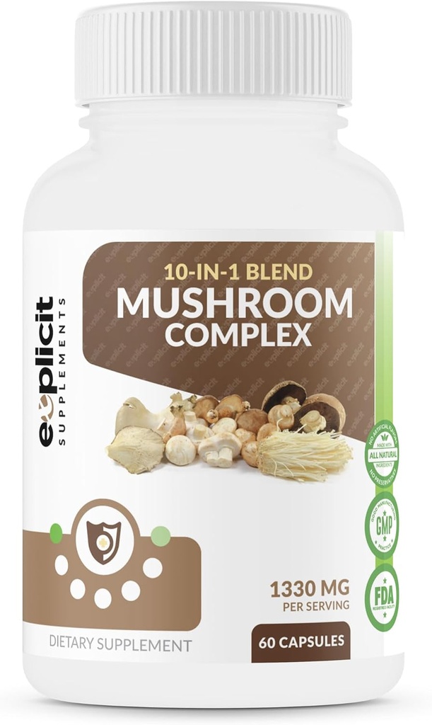 Complete paddosupplement met 10 paddo's Extracten & Blends (Cordyceps, Reishi, Shiitake, Lions Mane, Maitake, Turkije Tail, Chaga, Royal Sun, White Button, Black Fungus Mushroom) - 60 Caps