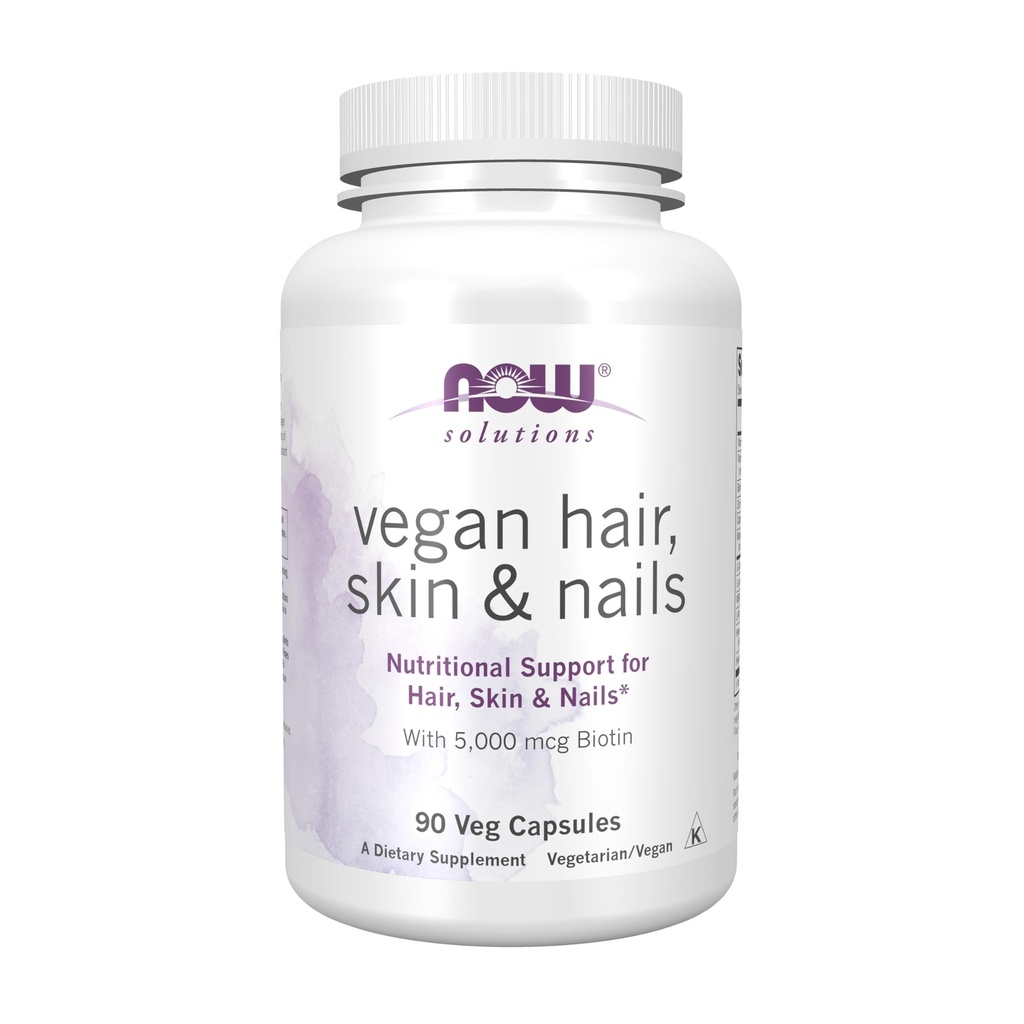 NOW Foods Solutions, veganistisch haar, huid en nagels, voedingsondersteuning met 5.000 mcg Biotine, 90 Veg Capsules