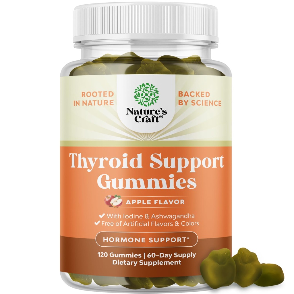 Natures Craft Vegan Thyroid Gummies with Sea Moss - Schildklierondersteuning Gummies for Comprehensive Support for Men and Women with Iodine Selenium and Other Potent Vitamins - Gelatine-Free Non-GMO 120