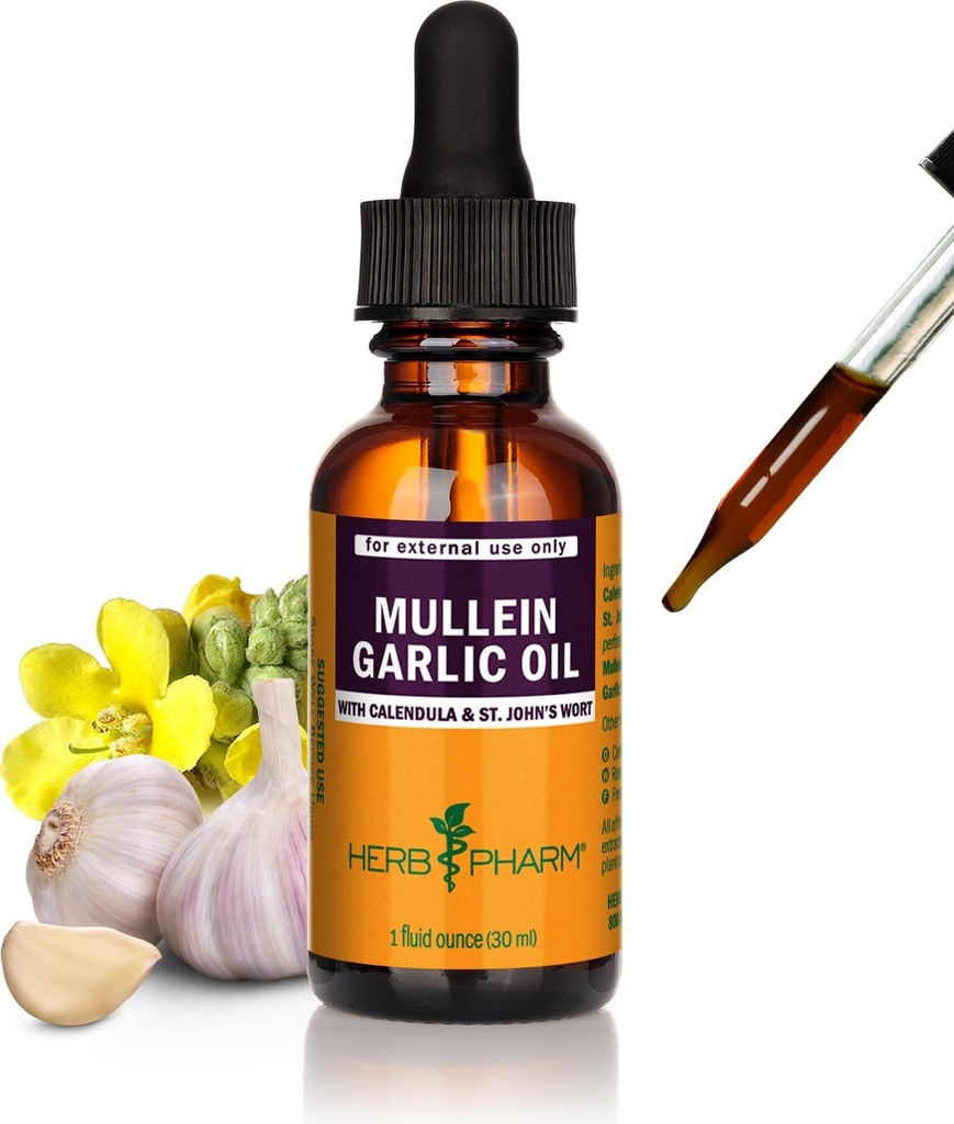 Herb Pharm Mullein Knoflook Kruidenolie - bevat Calendula, Knoflook, Mulleinbloem, St. John's Wort, Olijfolie, 1 Ounce