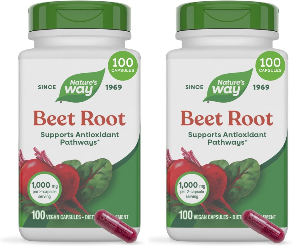 Nature's Way Beet Root, 1000 mg per portie, 100 Vegetarische Capsules (verpakking van 2)