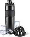 Ice Shaker Insulated Stainless Steel Shaker Bottle | 20 oz, Black | Cold for 24+ Hours | Insulated Cup with Twist-on Agitator | Odor-Free Bottle for Protein Shakes, Water, Smoothies, Cocktails
