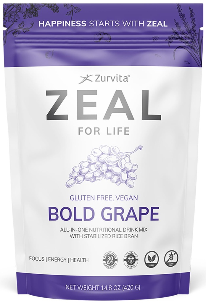 Zurvita - Zeal for Life - Bold Grape Flavor - Daily Nutritional Supplement for Vitality, Immunity, & All Wellness - 30-Day Wellness Bag, 420 Gram