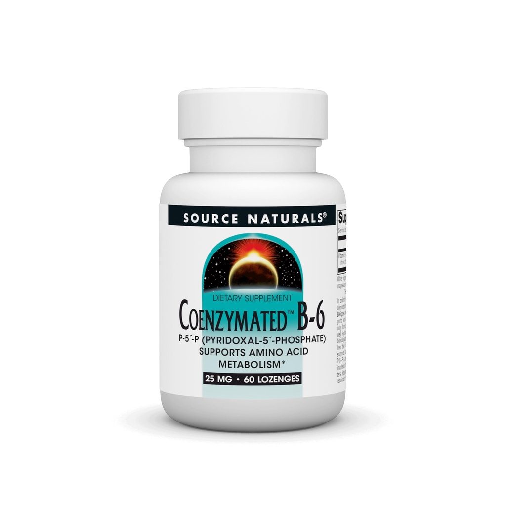 Source Naturals Coenzymé B-6 25mg P-5 Pyridoxal-5 Phosphate à action rapide, dissout rapidement la vitamine soutient le métabolisme de l'acide amino* - 60 Lozenges