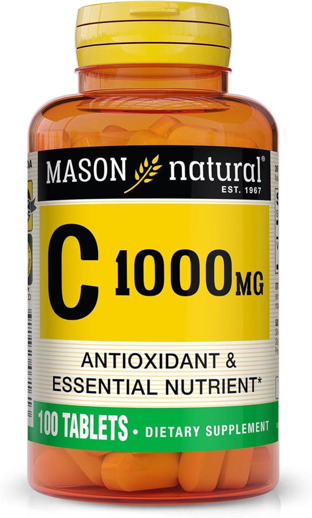 MASON NATUURLIJKE Vitamine C 1.000 mg, 100 dagen Levering, Ondersteunt gezond immuunsysteem, Antioxidant en Essentiële Nutriënt, 1 Pack