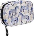 Fustylead Aquarelle Tirage à la main Belles Chevaux Pillet Organisateur pour Purse, Boîte à pilule portable hebdomadaire avec fermeture éclair pour stocker les vitamines Huiles de poisson Médicaments Suppléments