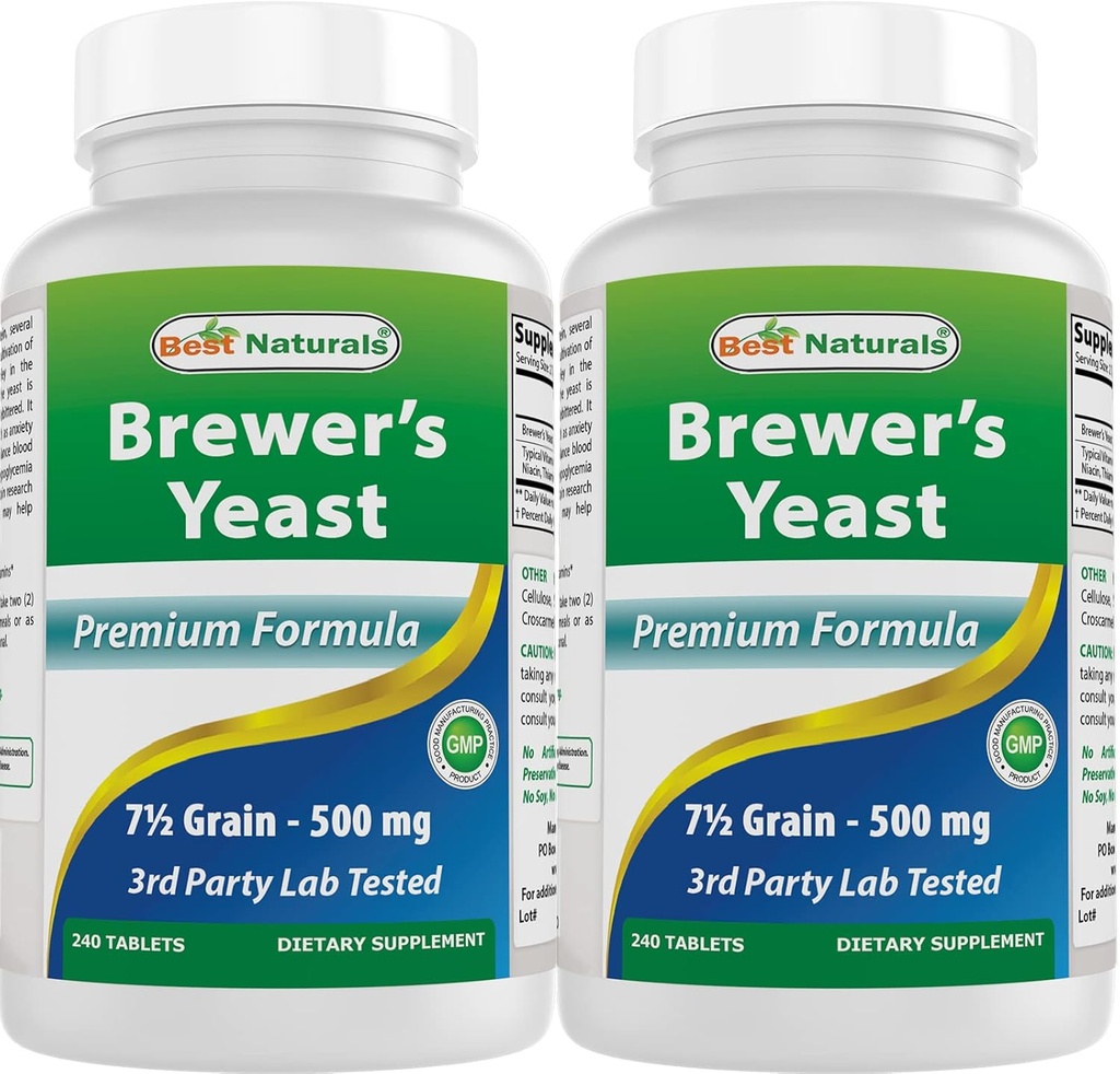 Meilleures naturelles, bières levure, 7-1/2 grains avec vitamine B1, vitamine B2, 1000 mg 240 comprimés (240 Nombre (paquet de 2))