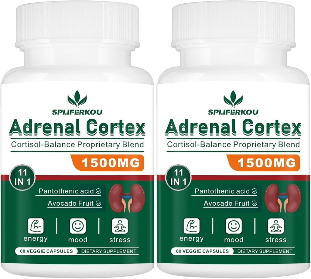 11-en-1 Supplément de soutien adrénal, supplément de cortisol avec acide pantothénique et ashwagandha - soutient la fonction adrénale saine, l'énergie et la relaxation - 120 capsules